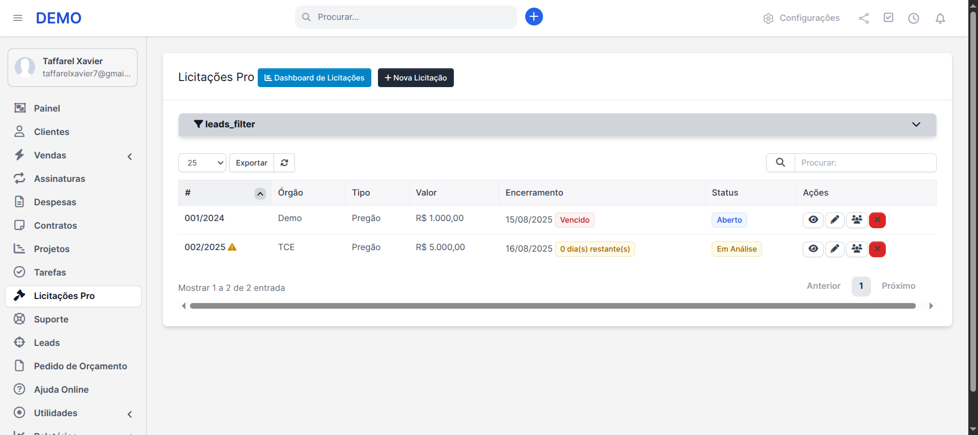 Taffarel.dev - Licitações Pro para Perfex CRM