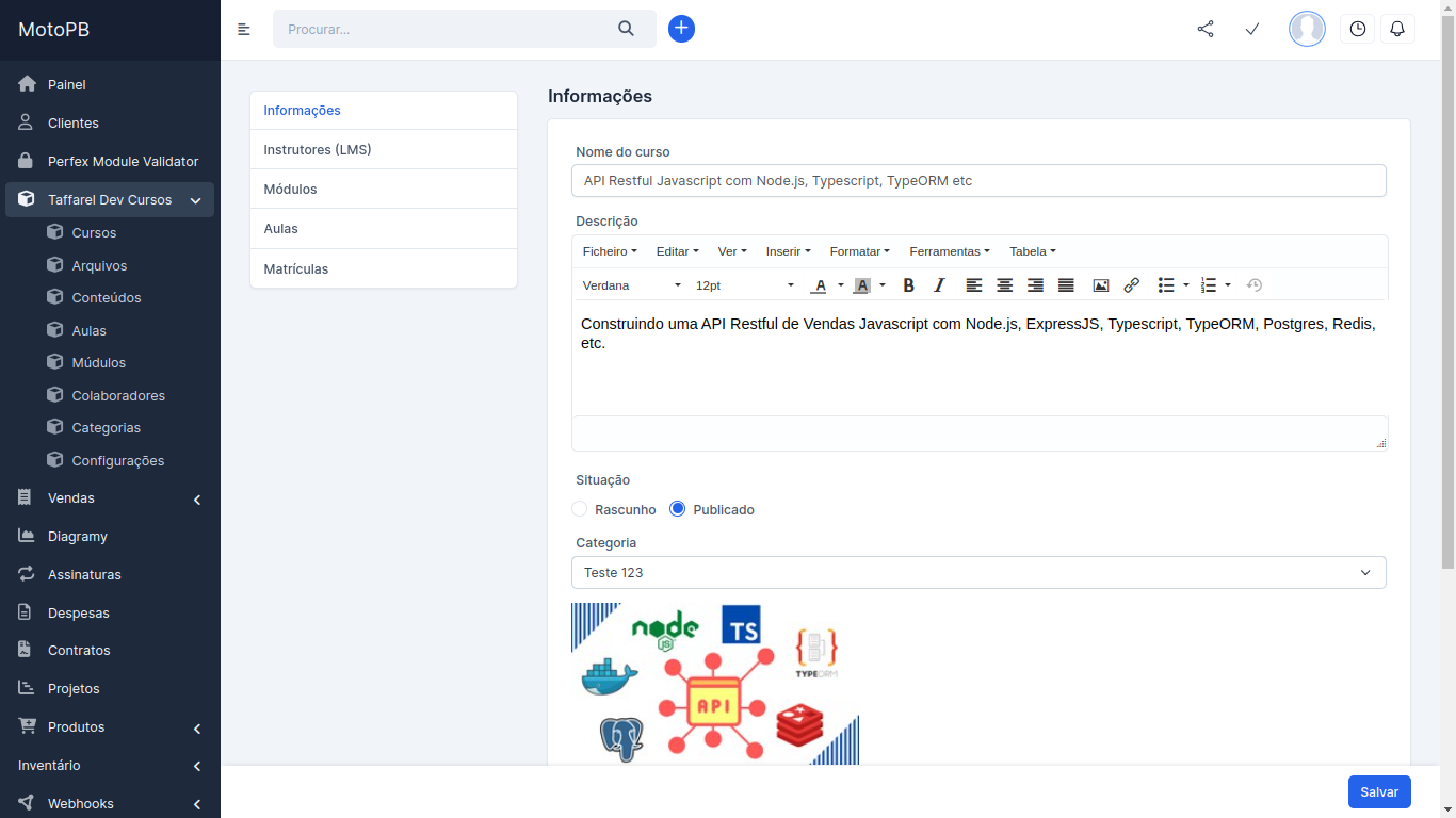 Taffarel.dev - Módulo LMS Pro para Perfex CRM
