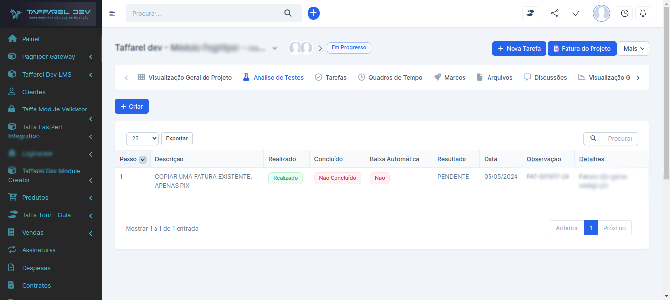 Taffarel.dev - Módulo Análise de Testes