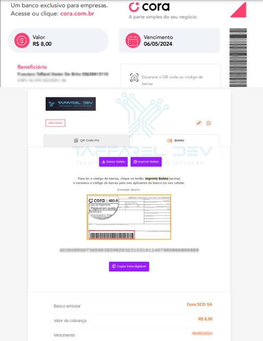 Taffarel.dev - Módulo Banco Cora para Perfex