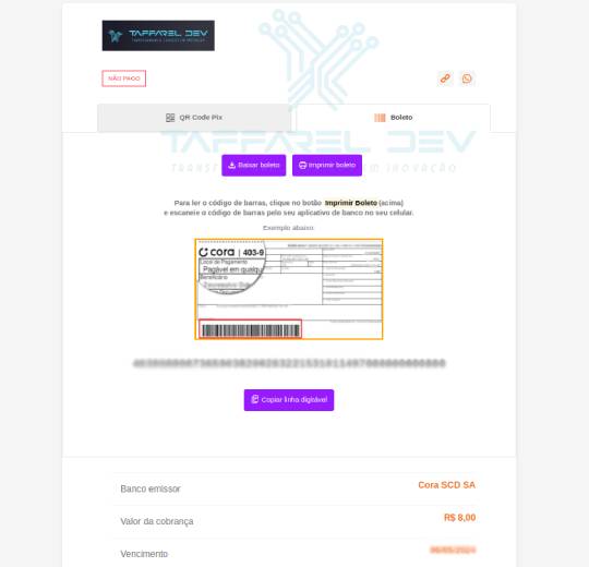 Taffarel.dev - Módulo Banco Cora para Perfex
