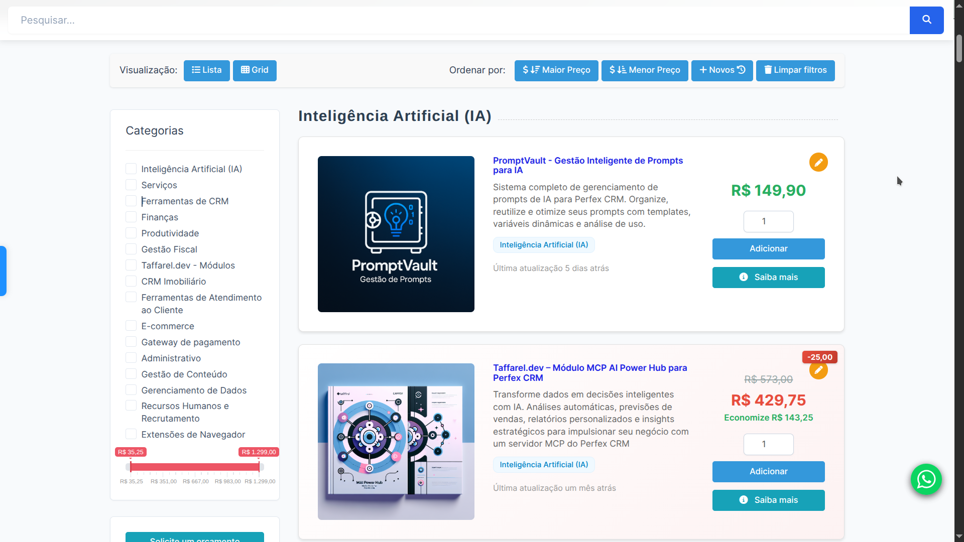 Taffarel.dev - Módulo E-Commerce para Perfex CRM