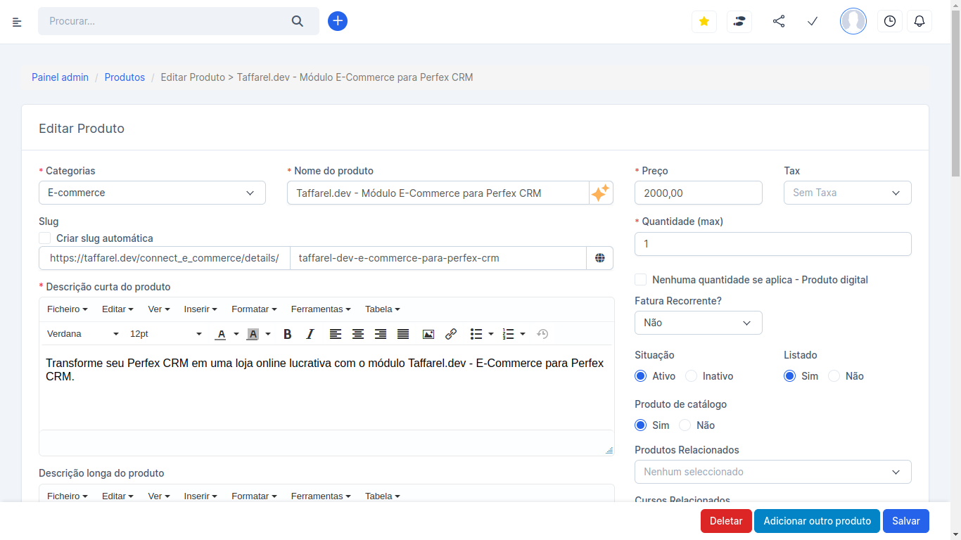 Taffarel.dev - Módulo E-Commerce para Perfex CRM