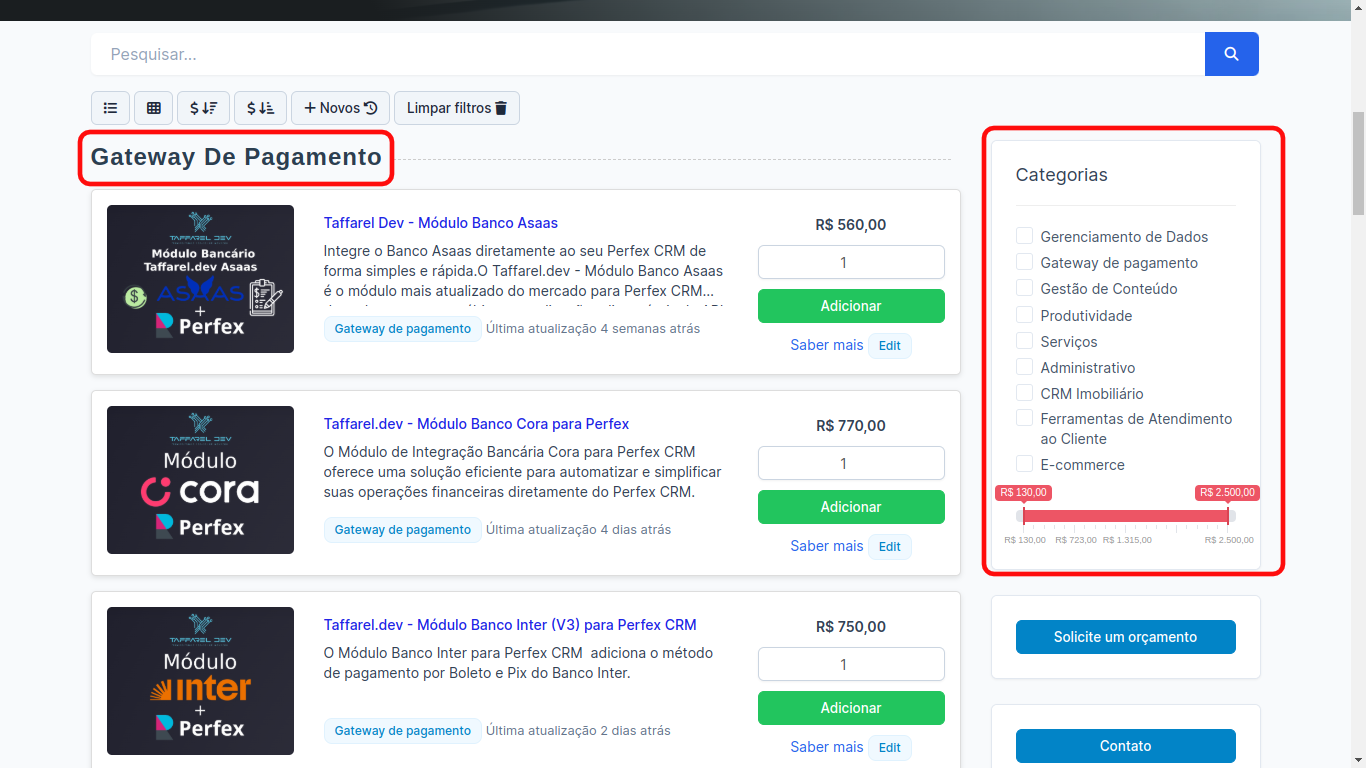 Taffarel.dev - Módulo E-Commerce para Perfex CRM