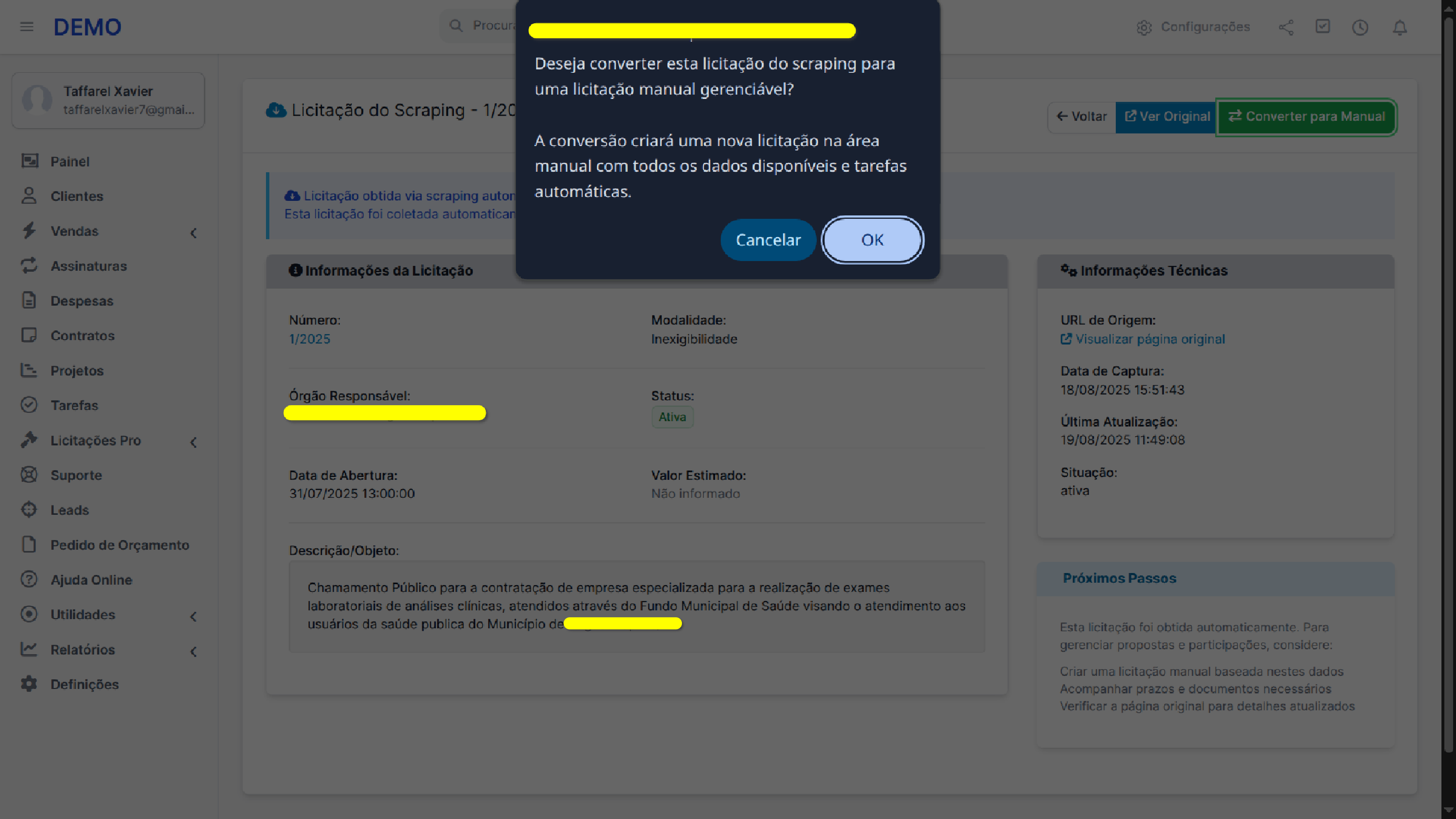 Taffarel.dev - Licitações Pro para Perfex CRM