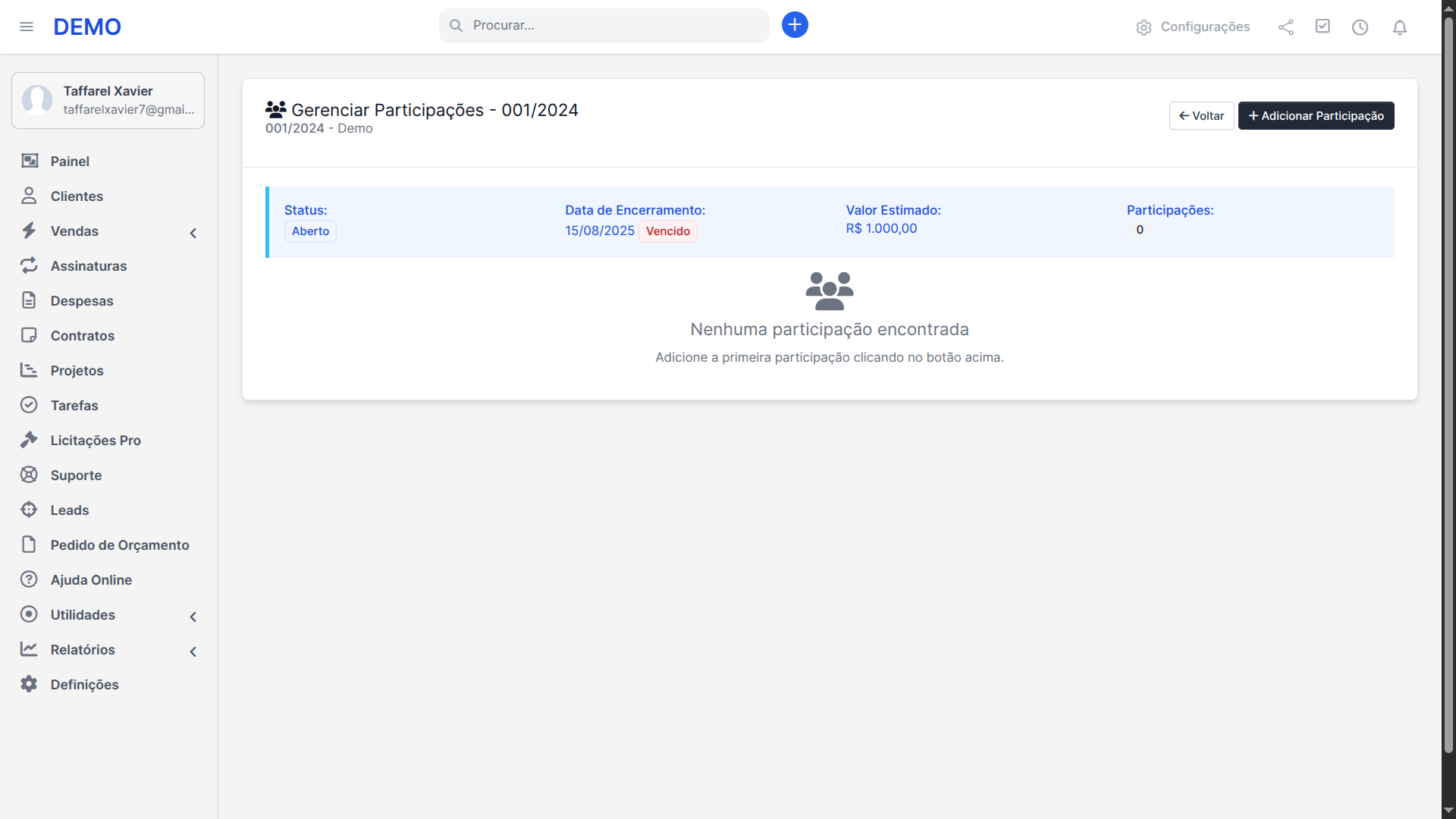 Taffarel.dev - Licitações Pro para Perfex CRM