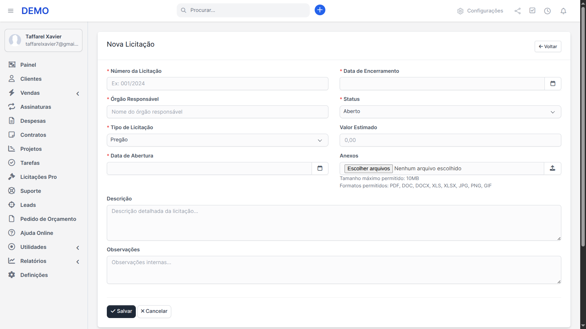 Taffarel.dev - Licitações Pro para Perfex CRM