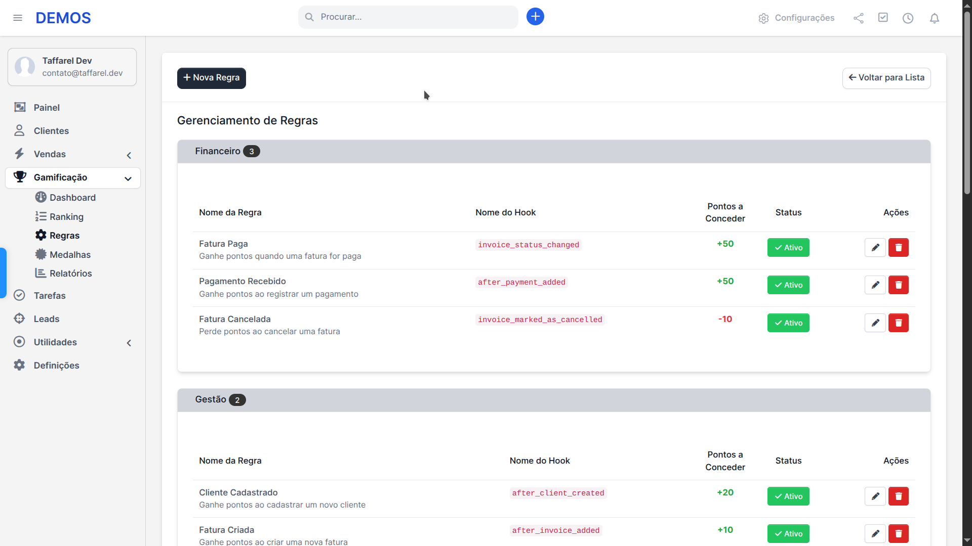 Taffarel.dev - Gamification Pro - Módulo Completo de Gamificação para Perfex CRM