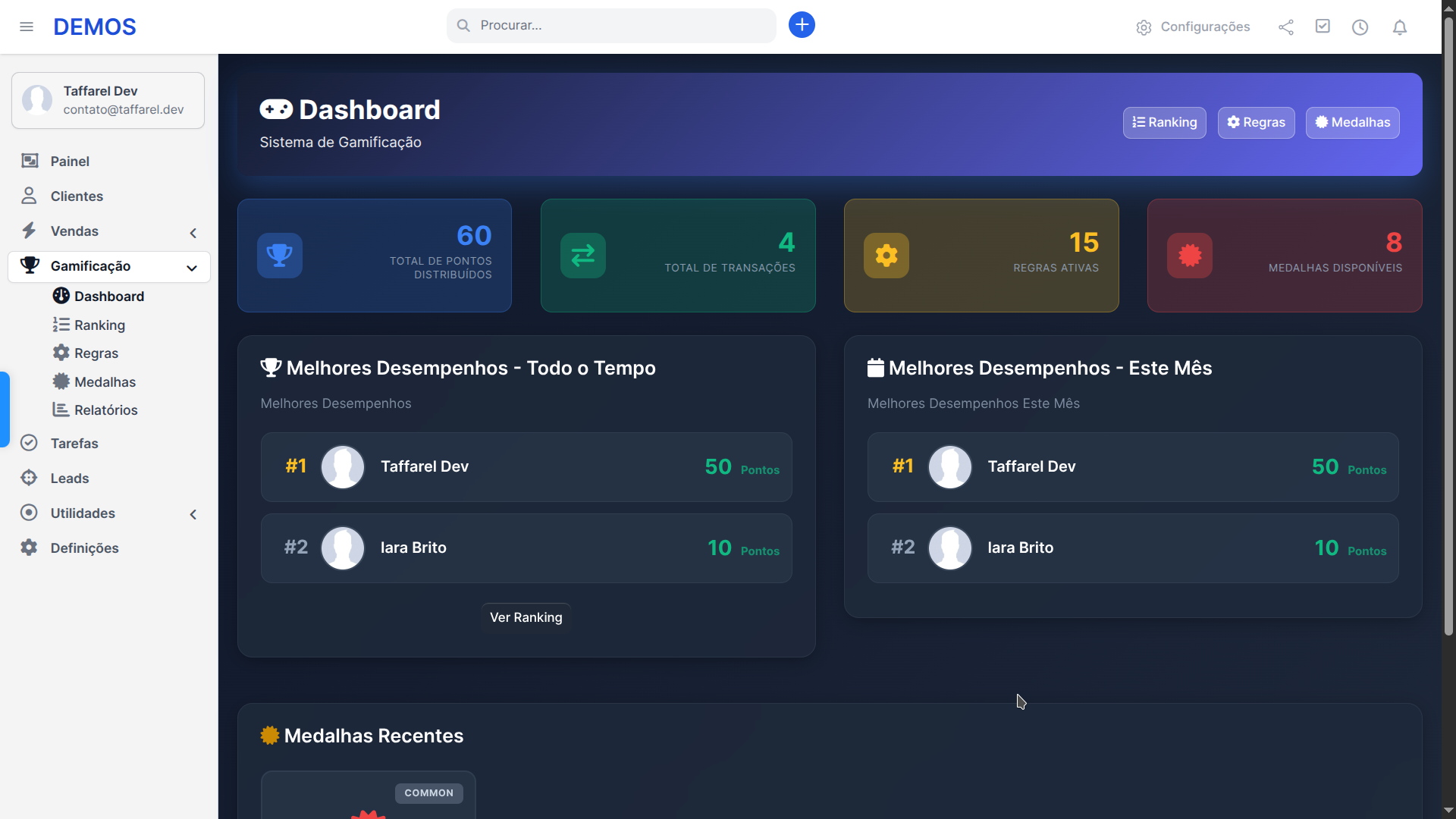 Taffarel.dev - Gamification Pro - Módulo Completo de Gamificação para Perfex CRM