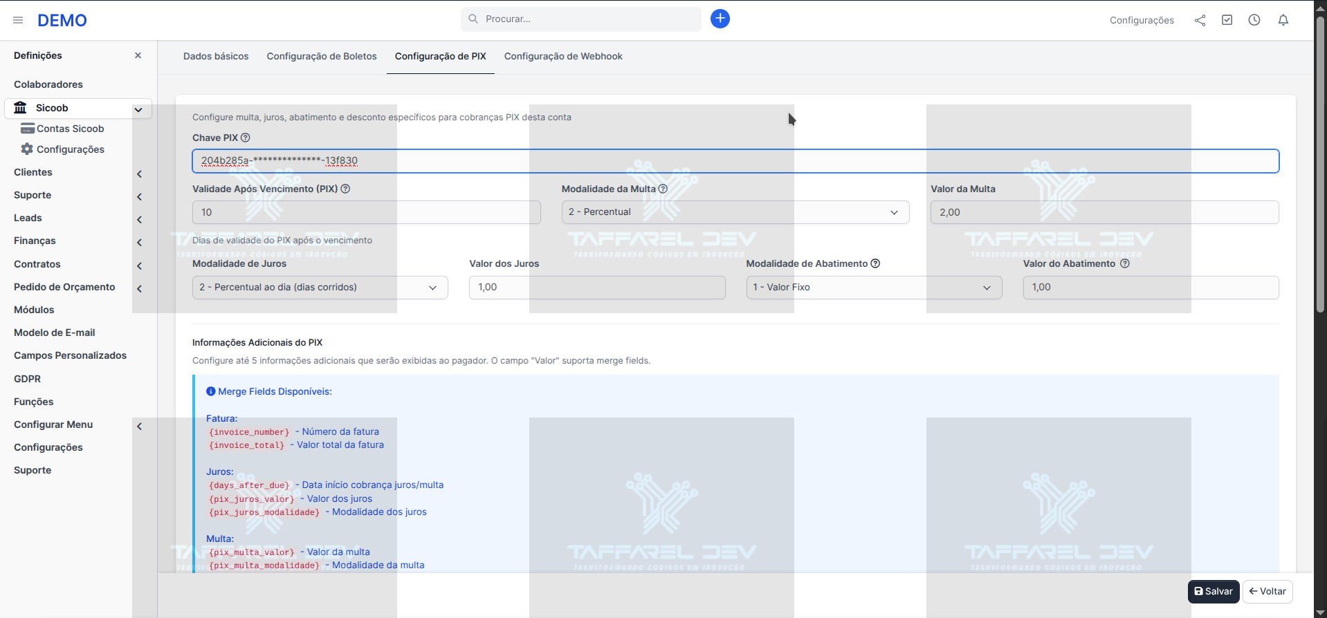 Taffarel.dev -  Módulo Gateway Sicoob - Múltiplas Contas