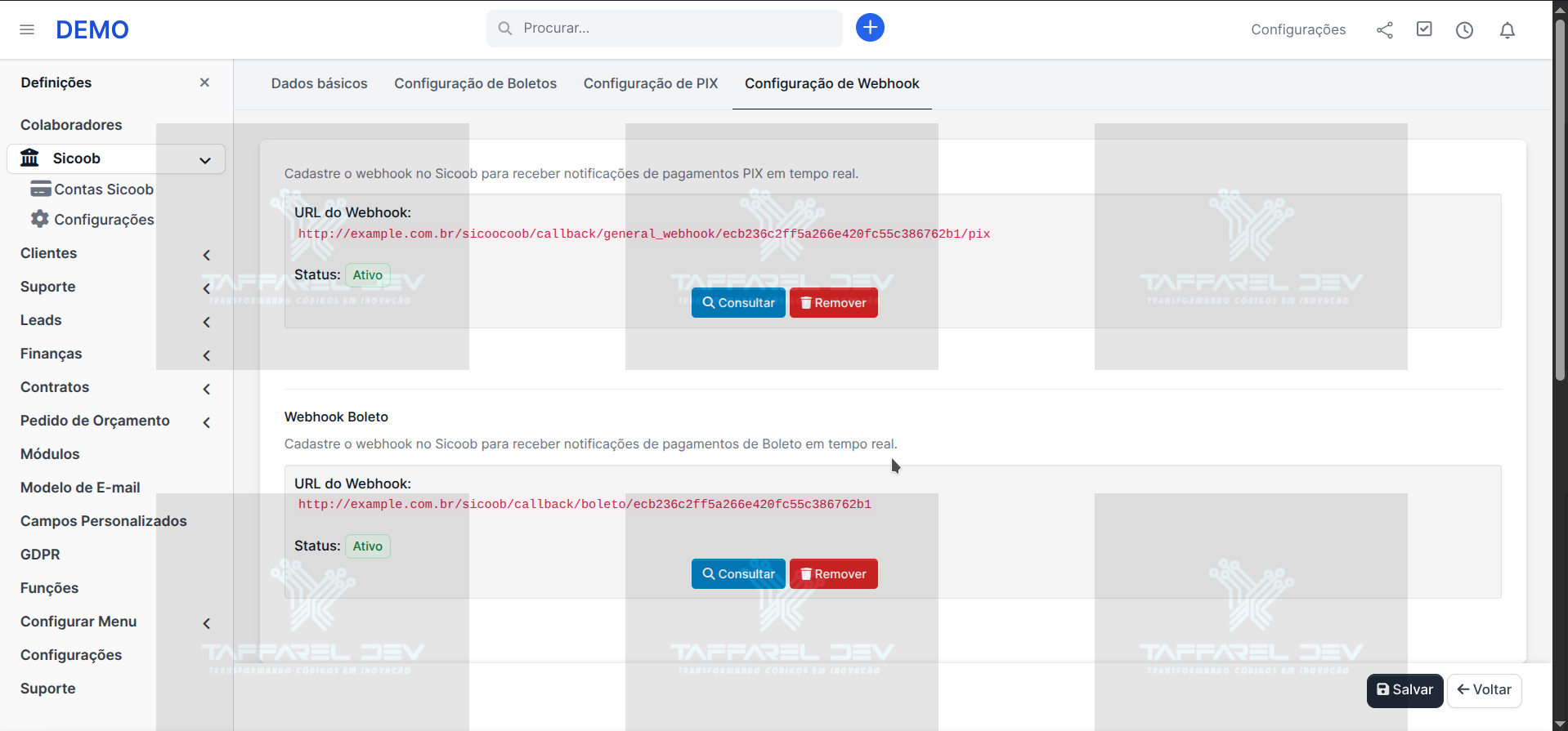 Taffarel.dev -  Módulo Gateway Sicoob - Múltiplas Contas